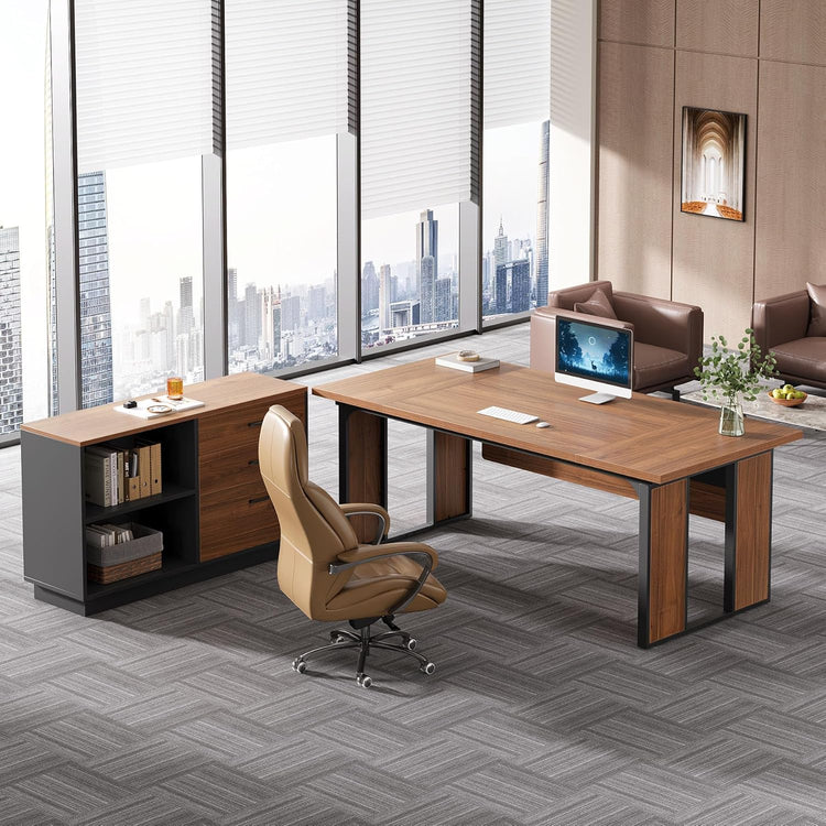 3-Drawer File Cabinet, Modern 39" Storage Cabinet With 2 Open Shelves