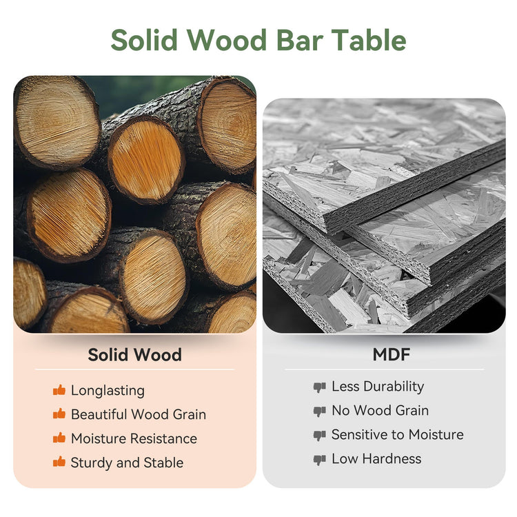 Solid Wood Round Bar Table, 37.4" H Bistro Pub Table with Metal Footrest