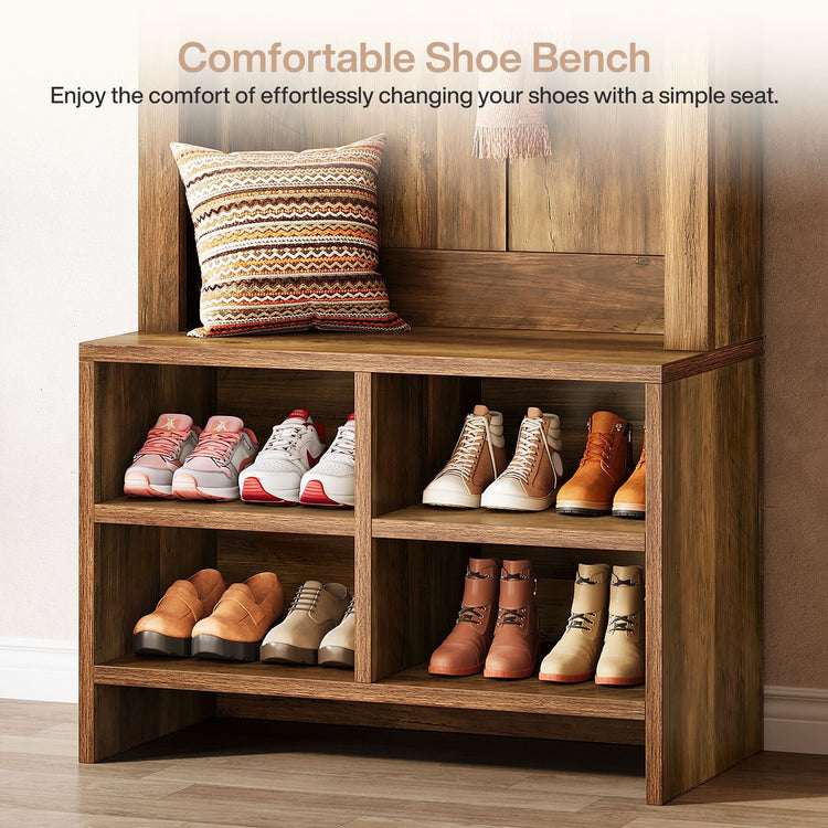 70.87“ Hall Tree, Arched Coat Rack with Bench and Shoe Storage