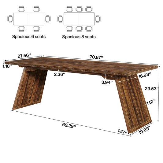 Rectangular Dining Table for 6-8 People, 70.87" Farmhouse Kitchen Table