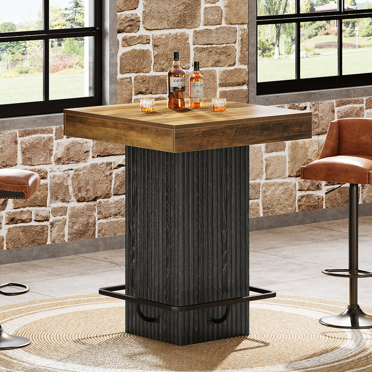 31.5" Bar Table, Square Dining Table Counter Height Table with Metal Footrest