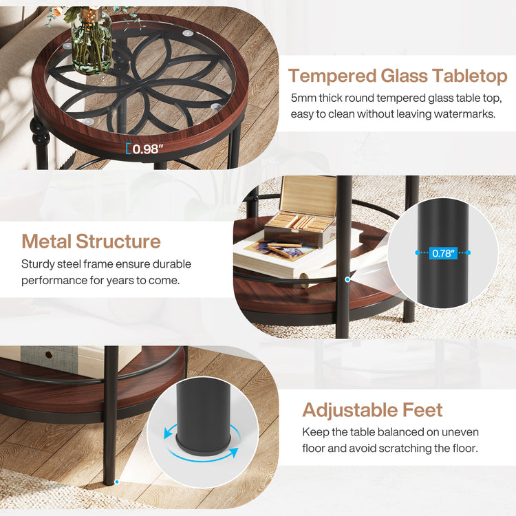 Glass 2-Tier Side Table