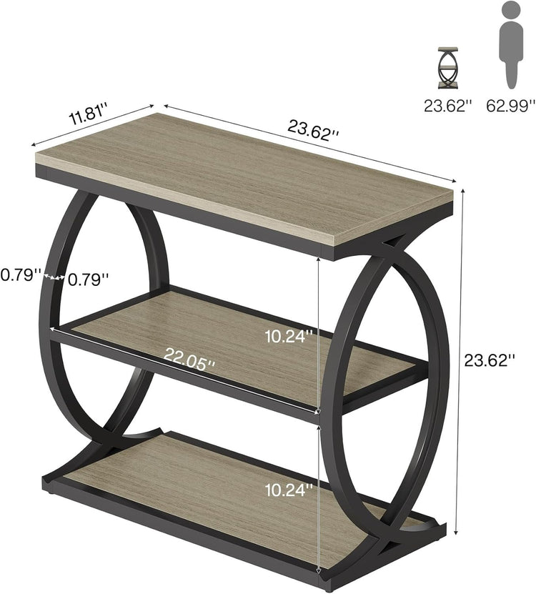 23.6" End Table, Narrow 3-Tier Side Table Nightstand for Living Room