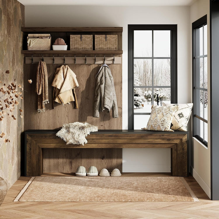 70.9" Entryway Bench, Farmhouse Shoe Bench End of Bed Bench with Layered Design