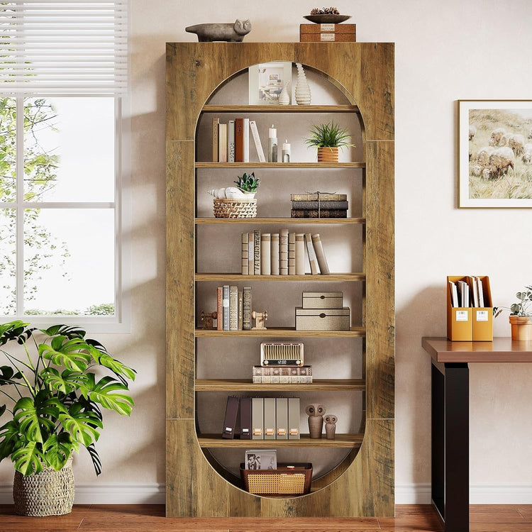 70.8" Tall Bookcase, 8-Tier Wood Arched Bookshelf Etagere with Storage