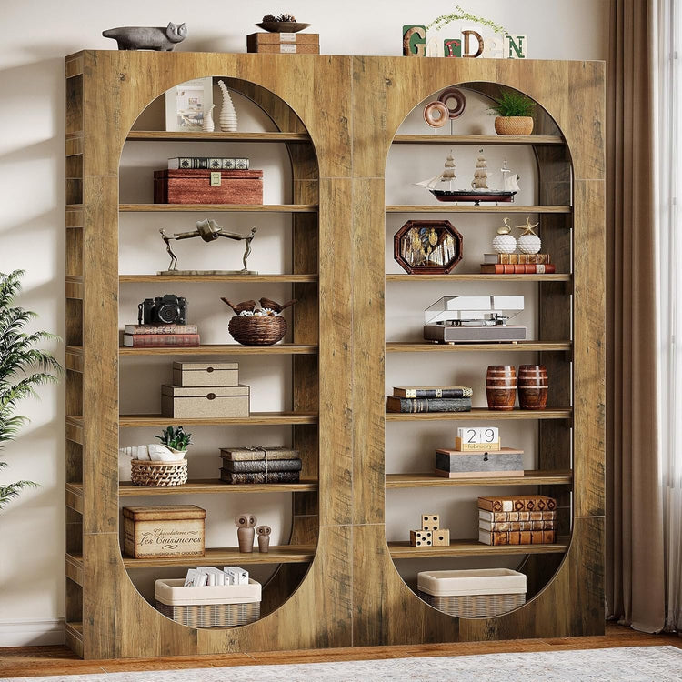 70.8" Tall Bookcase, 8-Tier Wood Arched Bookshelf Etagere with Storage