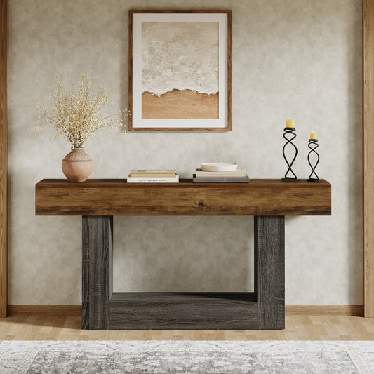 63" Wooden Console Table, Farmhouse 2-Tier Sofa Table Entryway Table