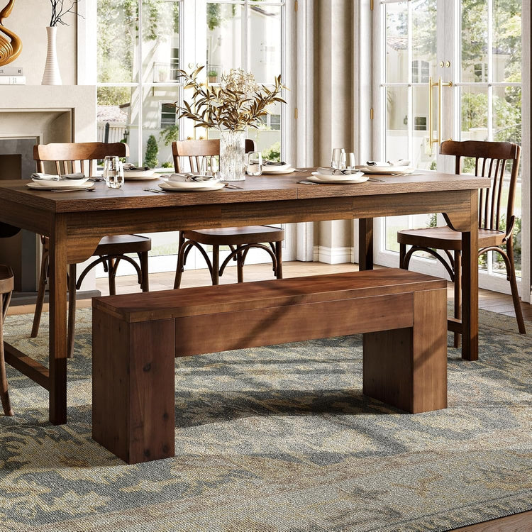 Solid Wood Dining Bench, 47.2" Farmhouse Entryway Bench with Sturdy Legs