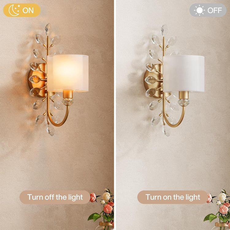 Wall Light Fixtures, Decorative Wall Sconce with Crystal Leaves Shape for Living Room(E12 Base)