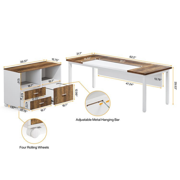 L-Shaped Desk with Cabinet