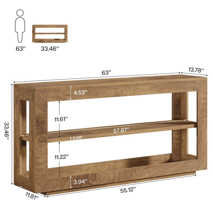 63" Console Table, Farmhouse Entryway Table with 3-Tier Storage Shelf