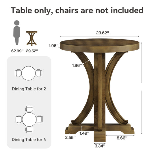 Round Dining Table for 2, 24" Bistro Kitchen Table with Solid Fir Legs