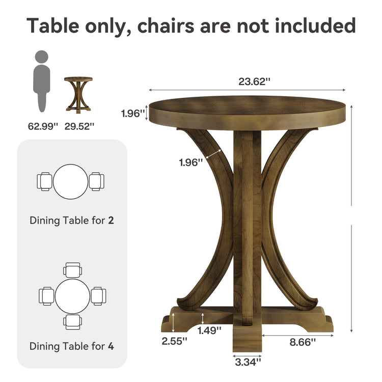 Round Dining Table for 2, 24" Bistro Kitchen Table with Solid Fir Legs