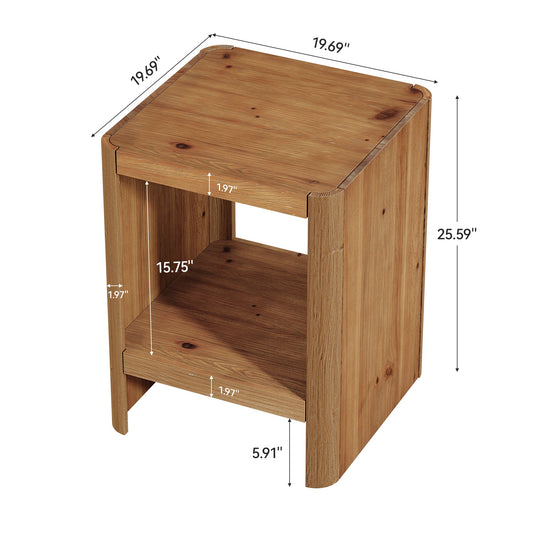 Solid Wood End Table, 2-Tier Side Table with Rounded Edges for Living Room