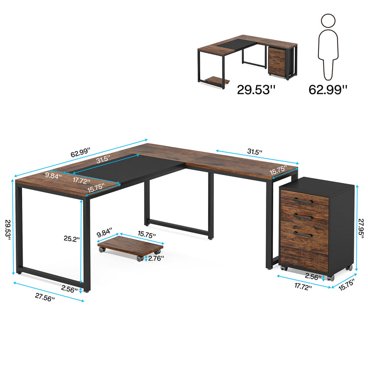 L-Shaped Desk with Cabinet