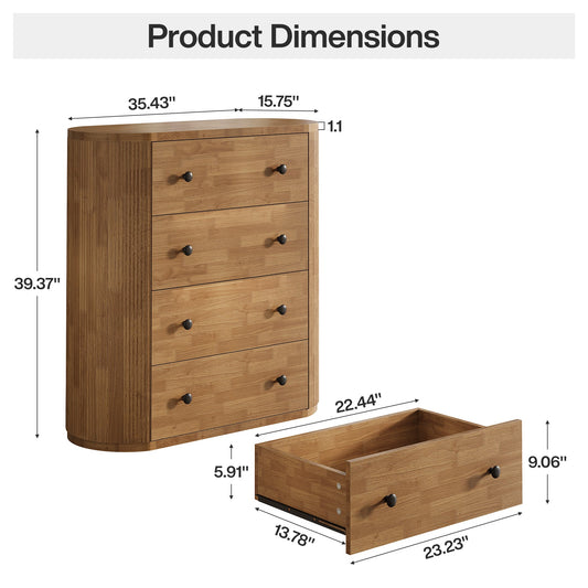 4-Drawer Chest Dresser, 39.4" Wooden Storage Cabinet Organizer