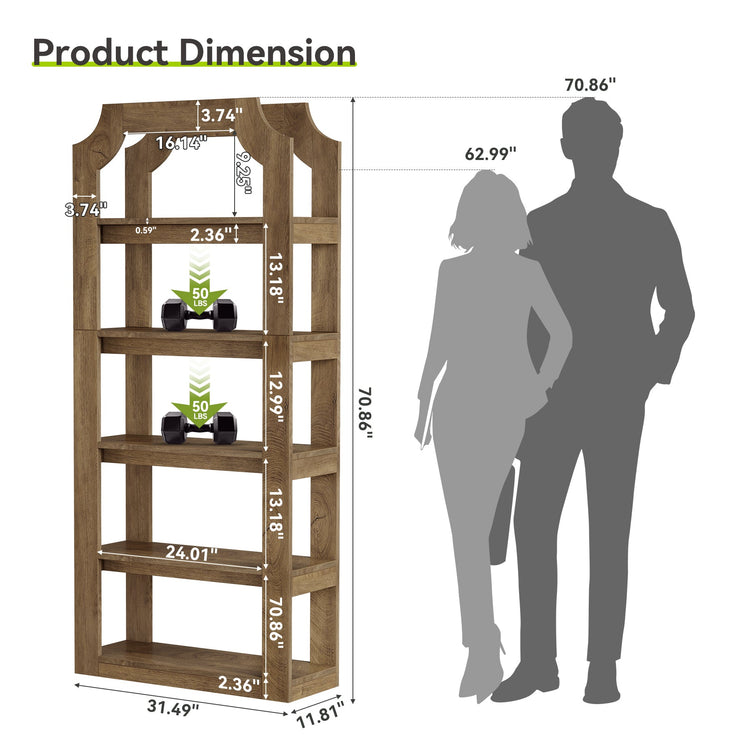 5-Tier Bookshelf, 70.9" Freestanding Bookcase with Open Storage Shelves