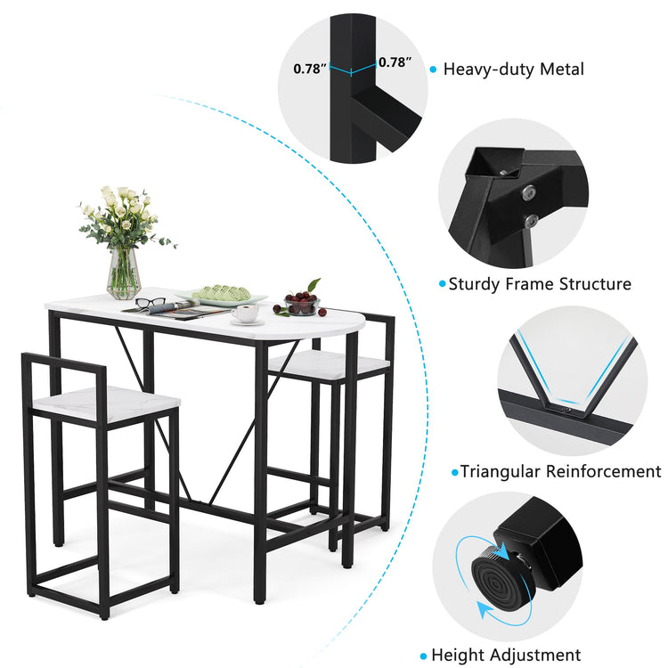 3-Piece Bar Table Set, Kitchen Pub Dining Table Tribesigns