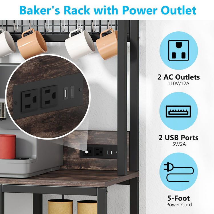 Bakers Rack with Power Outlet, 9-Tier Microwave Stand with Hutch Tribesigns