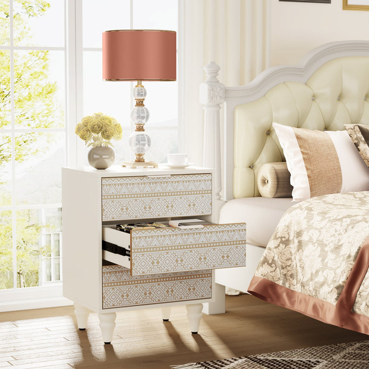 3 Drawers Nightstand Bedside Table with Hardwood Legs Tribesigns