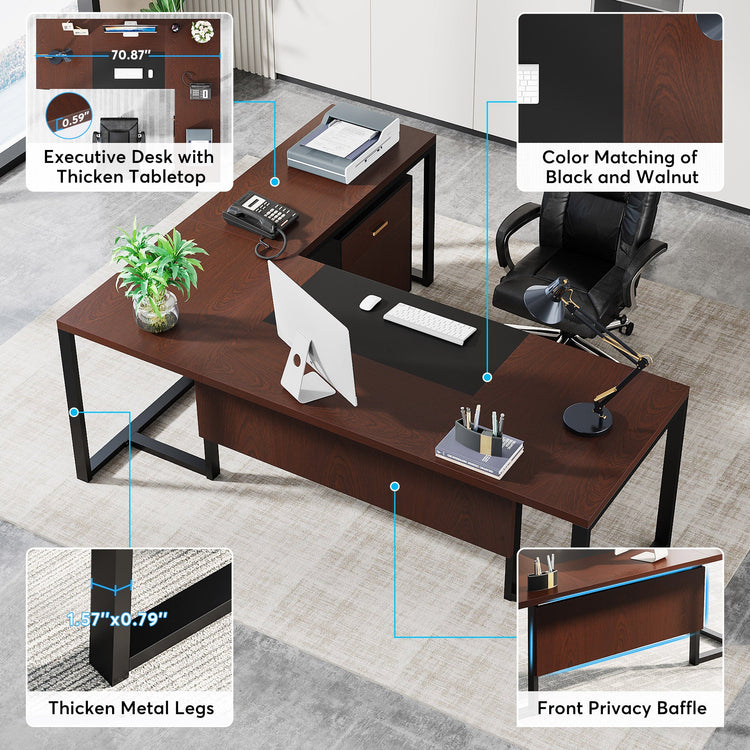 Tribesigns L-Shaped Desk, 70.8’’ Executive Desk with Mobile File Cabinet Tribesigns