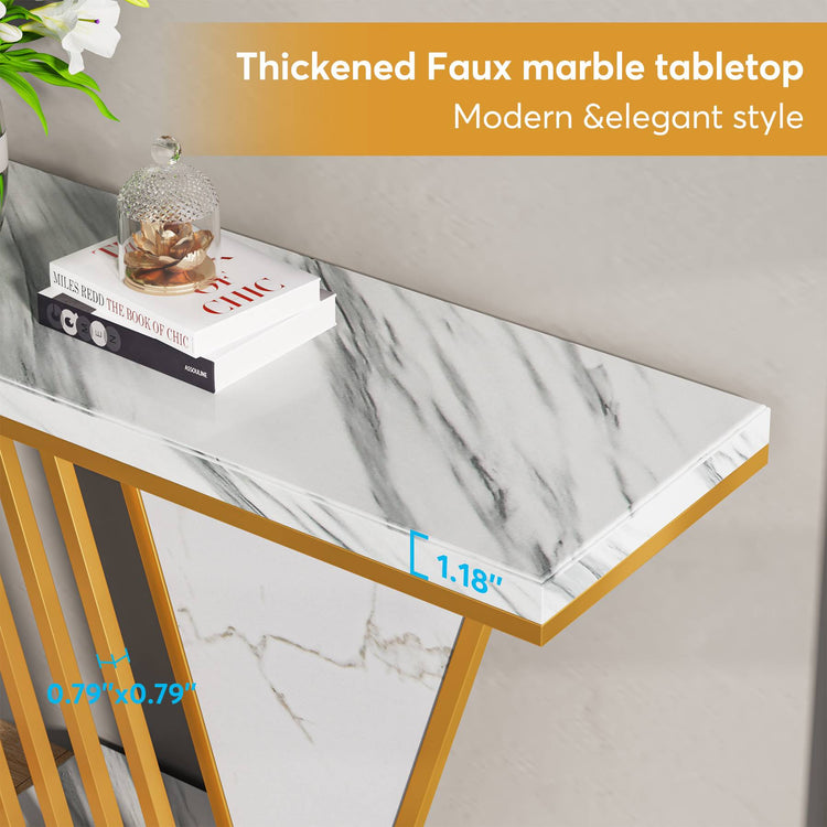 Console Table, 41-Inch Modern Entryway Table with Faux Marble Tabletop Tribesigns