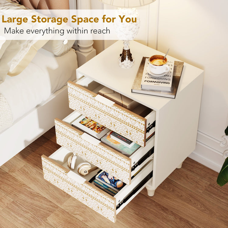 3 Drawers Nightstand Bedside Table with Hardwood Legs Tribesigns
