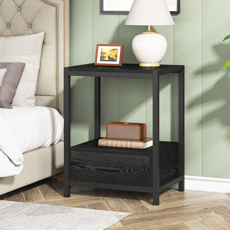 Nightstands, End Side Table with Drawer & Storage Shelf Tribesigns