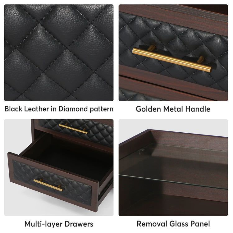 Nightstand, 2 Drawers Beside Table with LED Lights and Shelves Tribesigns