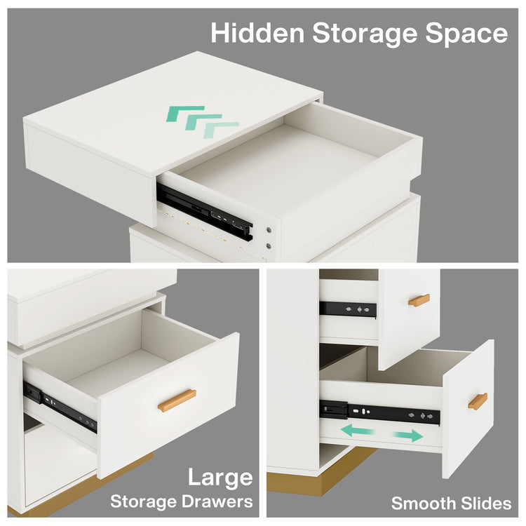 Tribesigns LED 3-Drawer Nightstand, Modern Bedside Table with Sliding Top