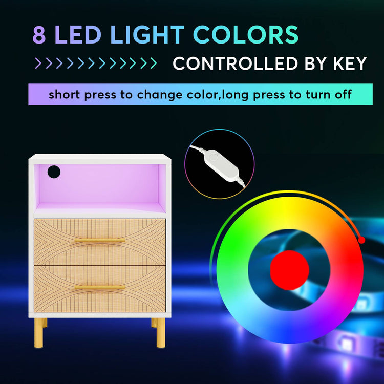 Tribesigns Nightstand, LED Bedside Table with 2 Drawers & Open Storage