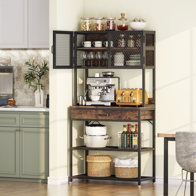 Kitchen Baker's Rack, Microwave Oven Stand with Hutch and Drawer Tribesigns