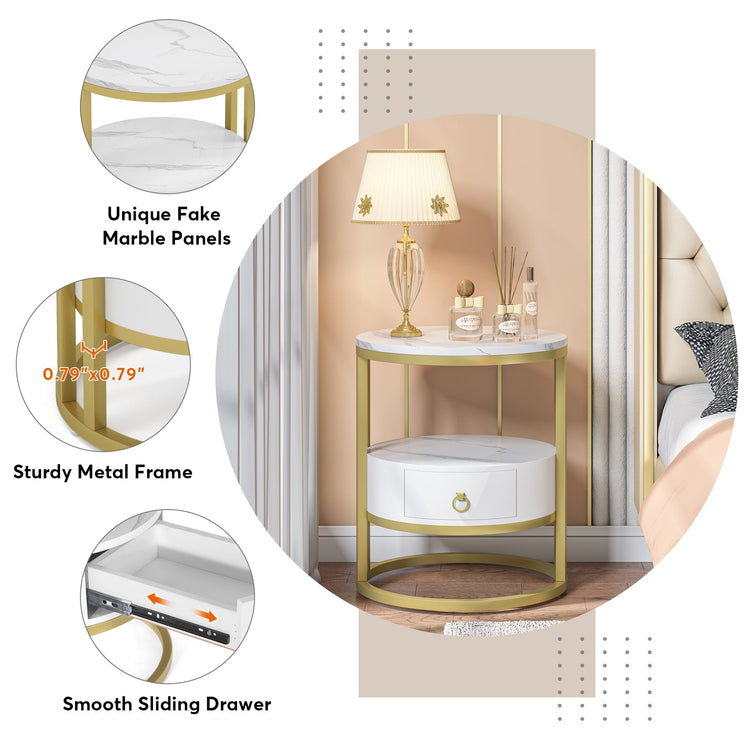 Nightstand, Modern Round Bedside End Table with Drawer Tribesigns