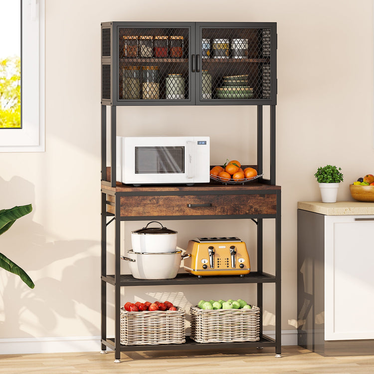 Kitchen Baker's Rack, Microwave Oven Stand with Hutch and Drawer Tribesigns