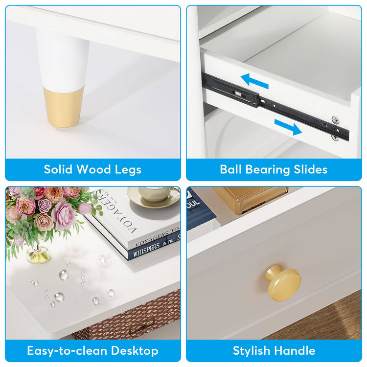 Tribesigns Nightstand, 2-Drawer Bedside Table with LED Light & Storage Shelf