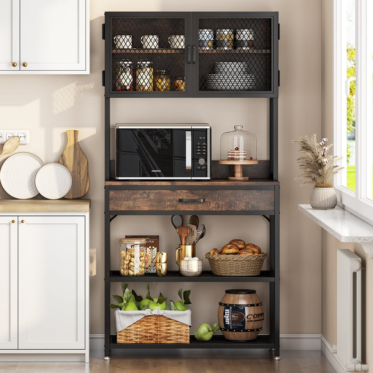 Kitchen Baker's Rack, Microwave Oven Stand with Hutch and Drawer Tribesigns