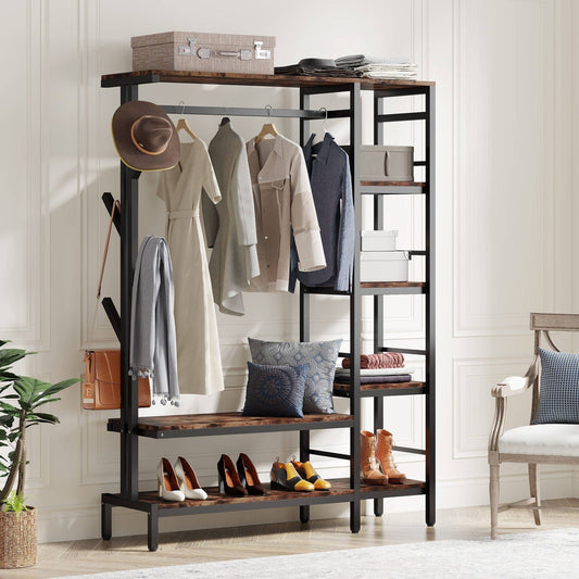 Freestanding Closet Organizer, Garment Rack with 4-Tier Shelves Tribesigns