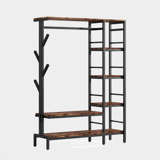 Freestanding Closet Organizer, Garment Rack with 4-Tier Shelves Tribesigns