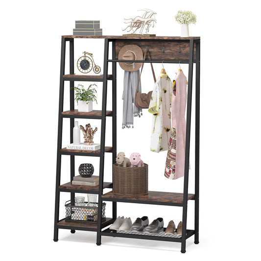 Freestanding Closet Organizer, 5-Tier Shelves Coat Garment Rack Tribesigns