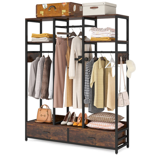 Freestanding Closet Organizer, Garment Rack with 2 Drawers & Shelves Tribesigns