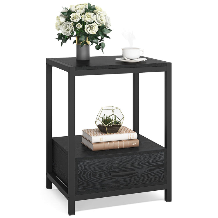 Nightstands, End Side Table with Drawer & Storage Shelf Tribesigns