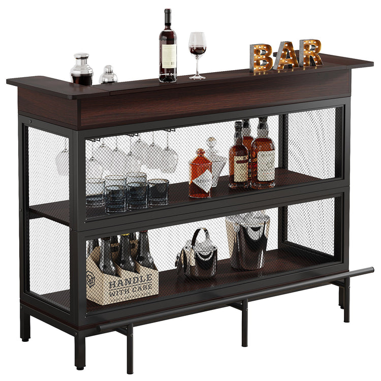 Home Bar Unit, Industrial 3 Tier Liquor Bar Table with Stemware Rack Tribesigns