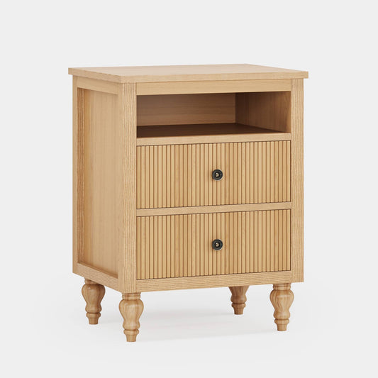 Wood Nightstand, 2 Drawers Sofa Side Table with Open Storage Space Tribesigns