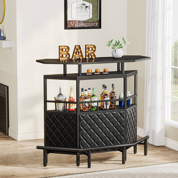 Bar Unit, 4 Tier Home Bar Cabinet with Storage Shelves and Footrest Tribesigns