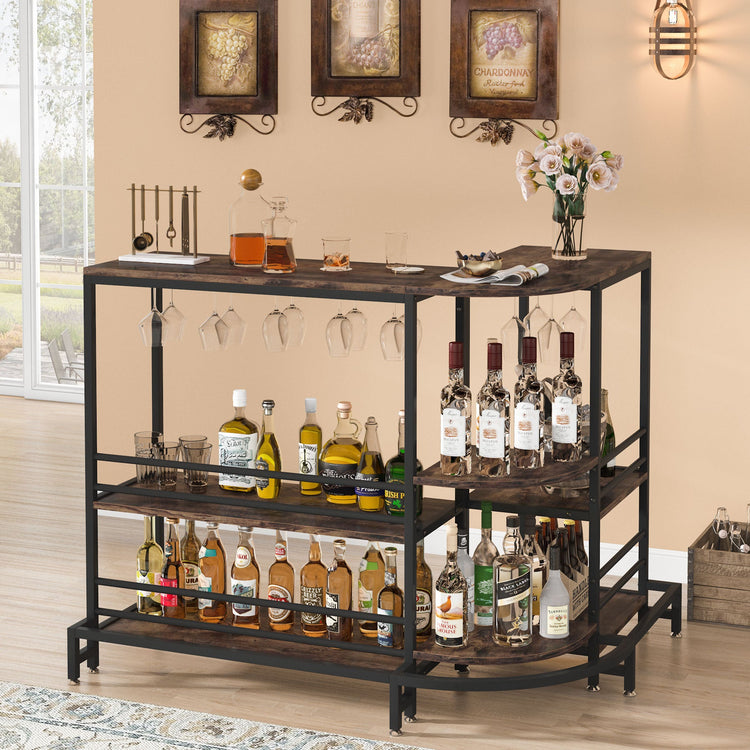 Bar Unit, 3-Tier L-Shaped Liquor Bar Table with Storage Tribesigns