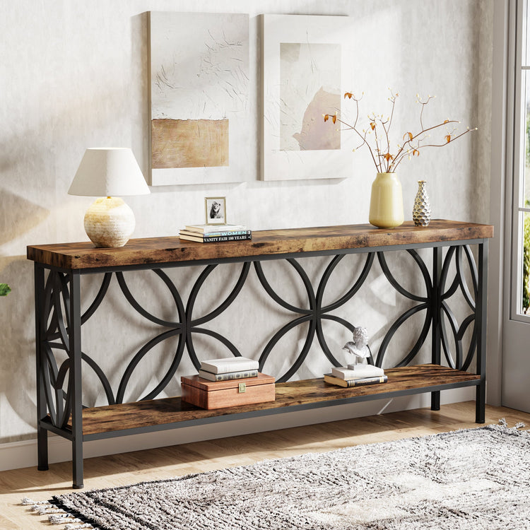 2-Tier Console Table, 70.9" Industrial Sofa Table Behind Couch Tribesigns