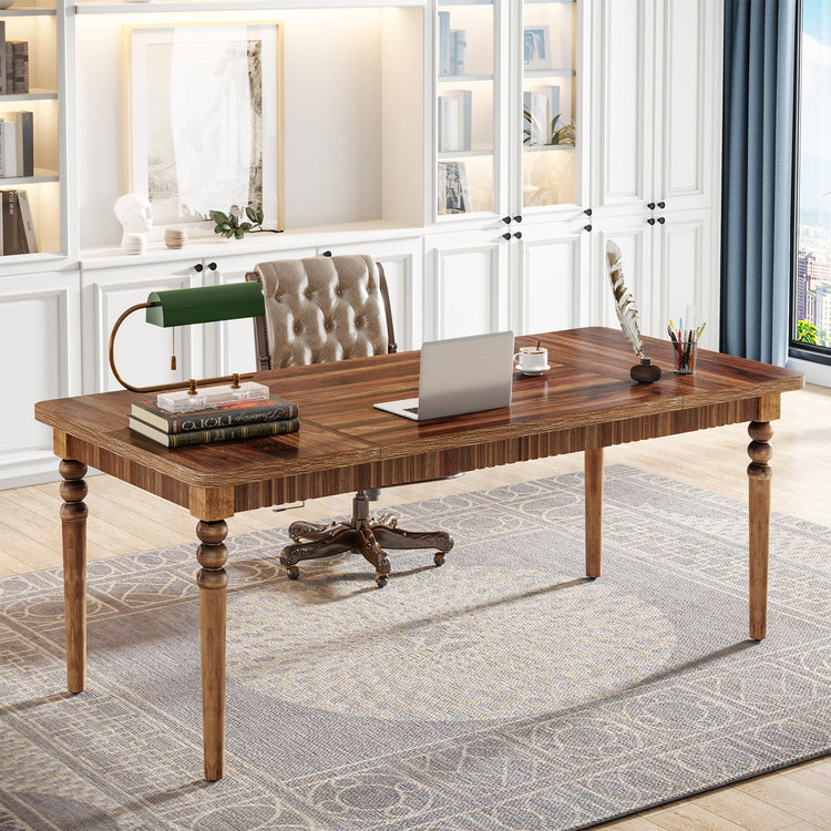 62.2" Executive Desk, Farmhouse Computer Desk with Solid Wood Turned Legs Tribesigns