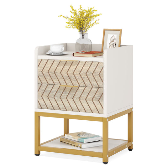 Nightstand, 2-Drawer Bedside End Table with Storage Shelf Tribesigns