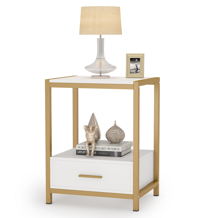 Nightstands, End Side Table with Drawer & Storage Shelf Tribesigns