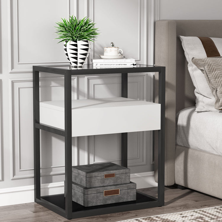 Nightstand, Modern Side End Table with Drawer and Shelf Tribesigns